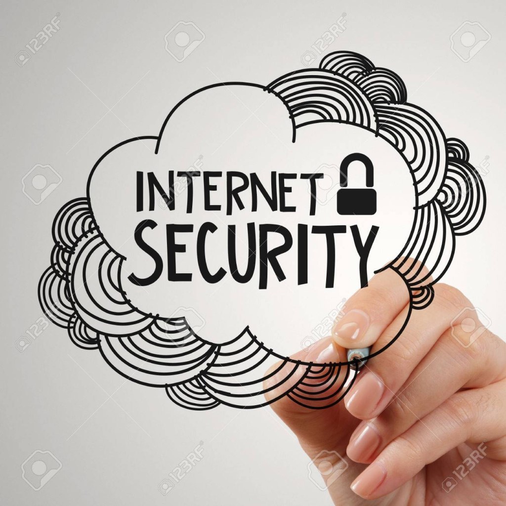Picture of: Hand Drawing Internet Security On Touch Screen Computer As Concept